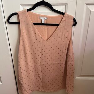 New York & Company Blush Sleeveless Blouse with Gold Dots
